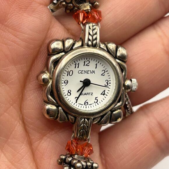 Vintage Geneva Beaded WR St. Steel Women’s Quartz Watch 22mm Working - Picture 7 of 8